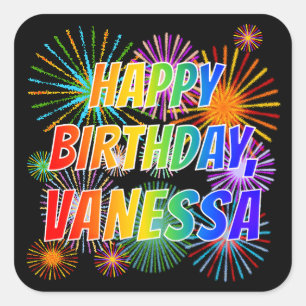First Name "VANESSA", Fun "HAPPY BIRTHDAY" Square Sticker