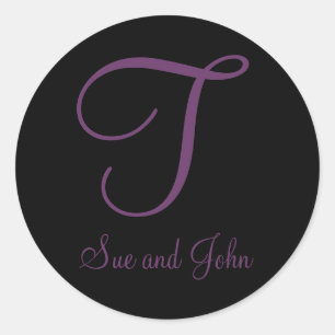 First Names and Last Initial Mauve Monogram T Classic Round Sticker