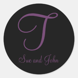 First Names and Last Initial Mauve Monogram T Classic Round Sticker