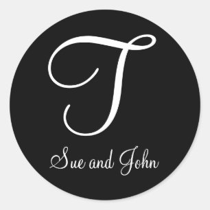 First Names and Last Initial White Monogram T Classic Round Sticker