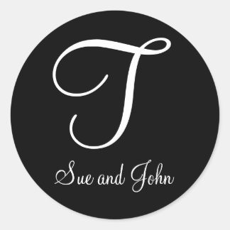 First Names and Last Initial White Monogram T Classic Round Sticker