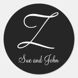 First Names and Last Initial White Monogram Z Classic Round Sticker