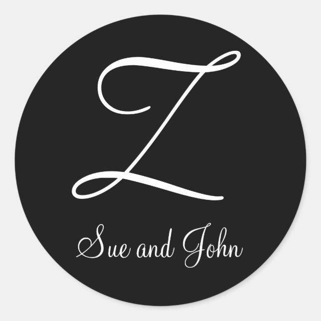 First Names and Last Initial White Monogram Z Classic Round Sticker (Front)