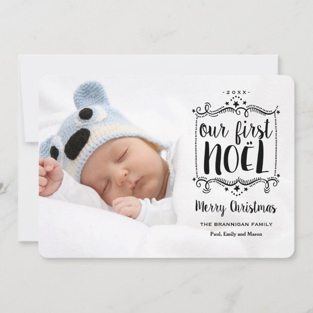 First Noel Merry Christmas Holiday Photo Card (Front)