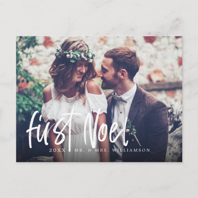 First Noel Newlyweds Mr & Mrs 1st Christmas Photo Holiday Postcard (Front)