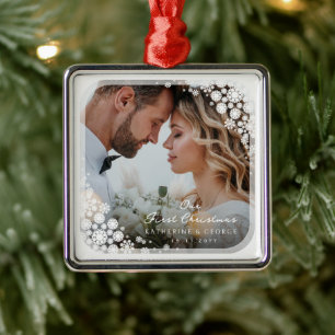 First Noel Snowflakes Frame Holiday Photo Ornament