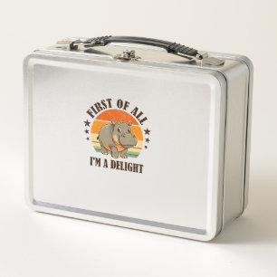 First Of All I'm a Delight Baby Hippo Moo Deng Lon Metal Lunch Box
