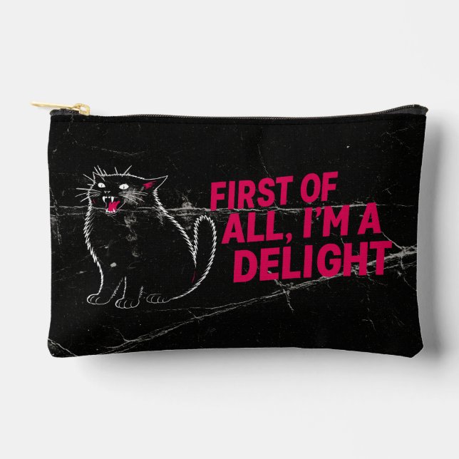 First Of All I'm A Delight Roaring Black Cat Accessory Pouch (Front)