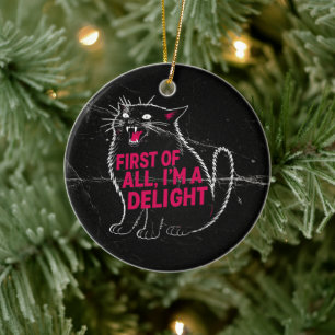 First Of All I'm A Delight Roaring Black Cat Ceramic Tree Decoration