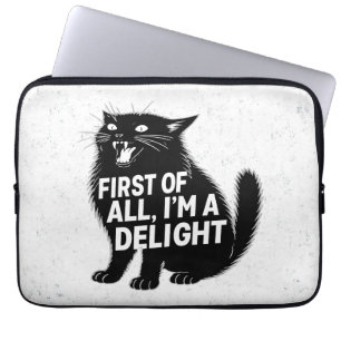 First Of All I'm A Delight Roaring Black Cat Laptop Sleeve