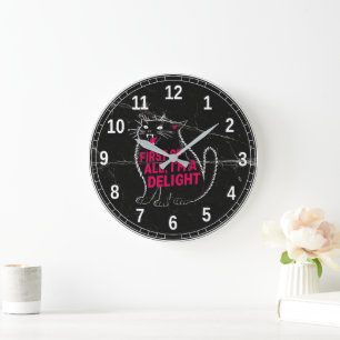 First Of All I'm A Delight Roaring Black Cat Large Clock