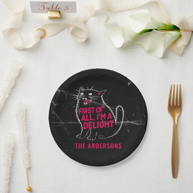 First Of All I'm A Delight Roaring Black Cat Paper Plate (Wedding)