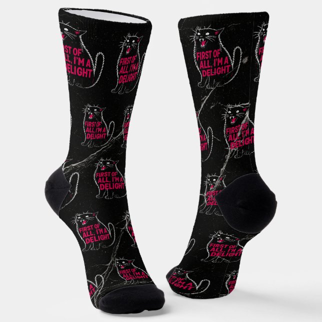 First Of All I'm A Delight Roaring Black Cat Socks (Angled)