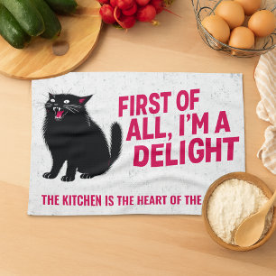 First Of All I'm A Delight Roaring Black Cat Tea Towel