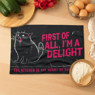 First Of All I'm A Delight Roaring Black Cat Tea Towel