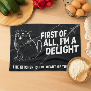 First Of All I'm A Delight Roaring Black Cat Tea Towel