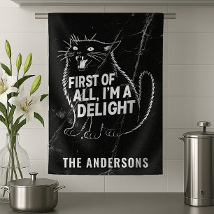 First Of All I'm A Delight Roaring Black Cat Tea Towel