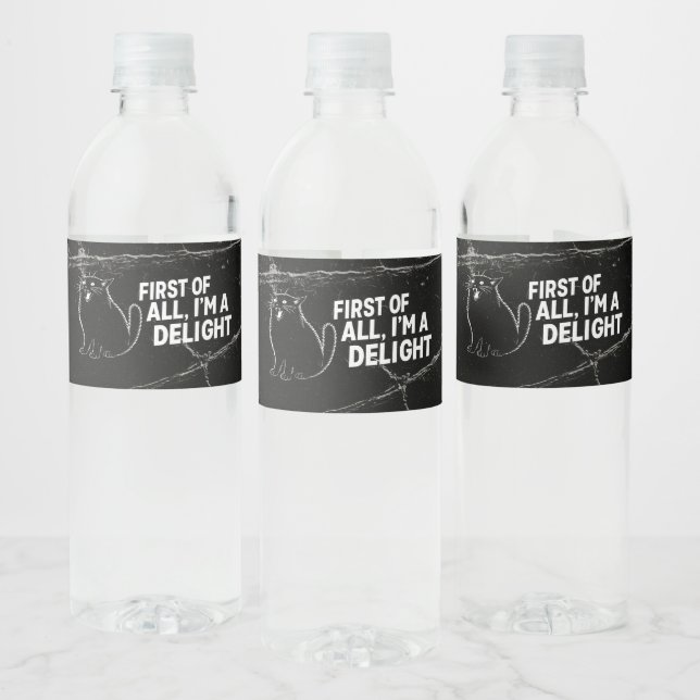 First Of All I'm A Delight Roaring Black Cat Water Bottle Label (Bottles)