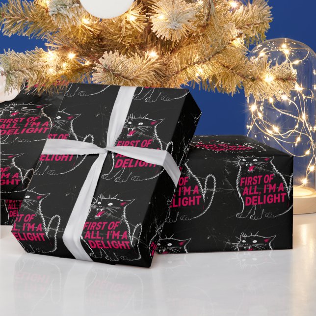 First Of All I'm A Delight Roaring Black Cat Wrapping Paper (Holidays)