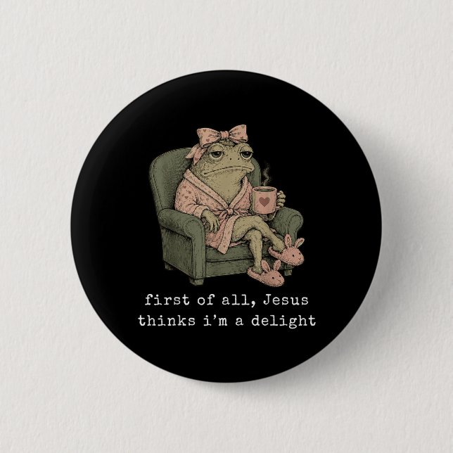 First Of Jesus Thinks A Delight Cute Bow Toad Frog 6 Cm Round Badge (Front)