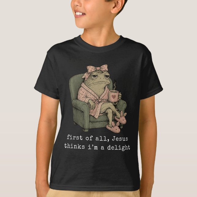 First Of Jesus Thinks A Delight Cute Bow Toad Frog T-Shirt (Front)
