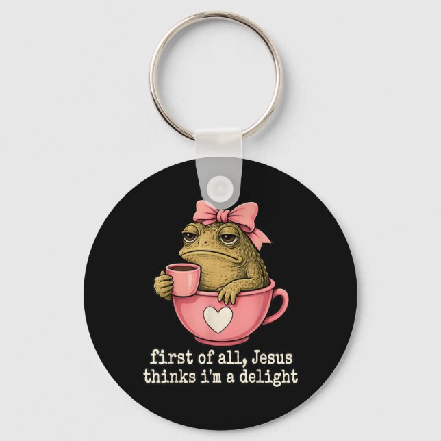 First Of Jesus Thinks A Delight Toad Coffee Meme Key Ring (Front)
