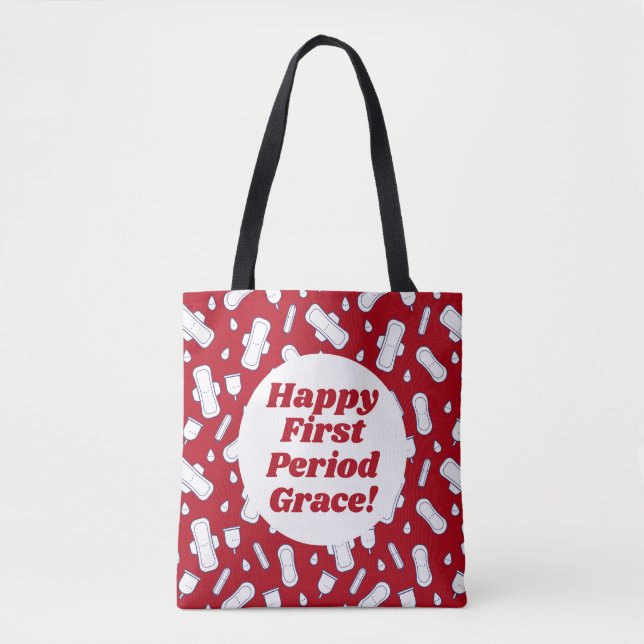 First Period Party Dark Red Tampon Pad Tote Bag (Front)