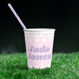 First Period Party Pink Cartoon Flower Pattern Paper Cups