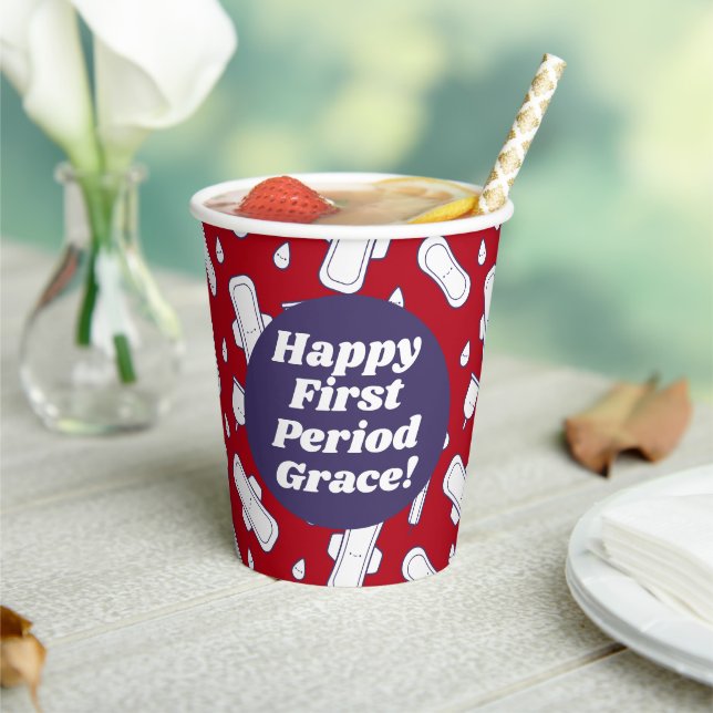First Period Party Red Cute Tampon Pad Name Paper Cups (Insitu)