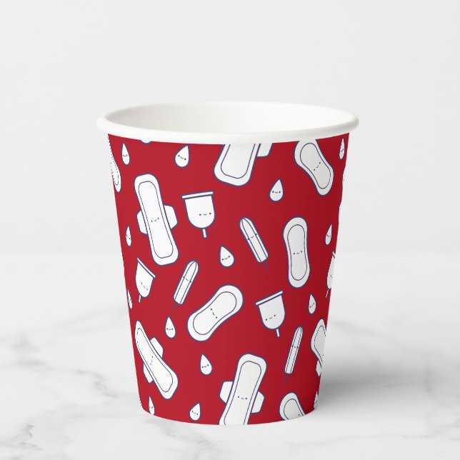 First Period Party Red White Tampon Pad Pattern Paper Cups (Front)