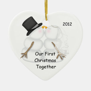 FIRST PERSONALIZED  Christmas SNOWMAN COUPLE Ceramic Tree Decoration