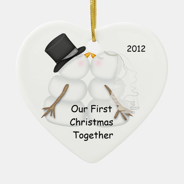 FIRST PERSONALIZED  Christmas SNOWMAN COUPLE Ceramic Tree Decoration (Front)