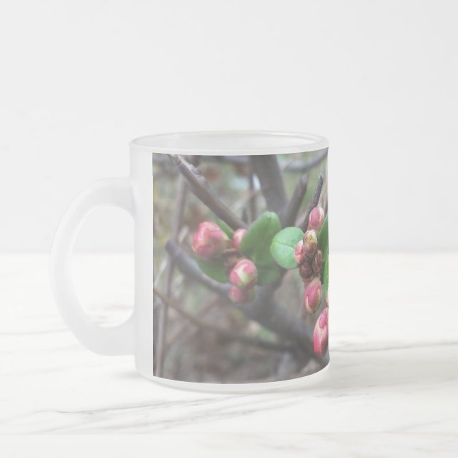 First pink buds frosted glass coffee mug (Left)