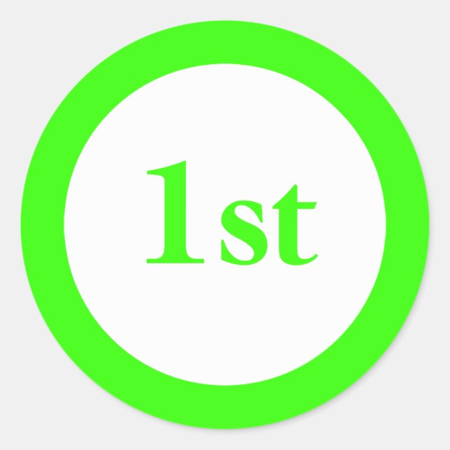 First Place Award Green Classic Round Sticker (Front)