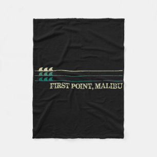 First Point Malibu Break Surfing Retro Wave  Fleece Blanket
