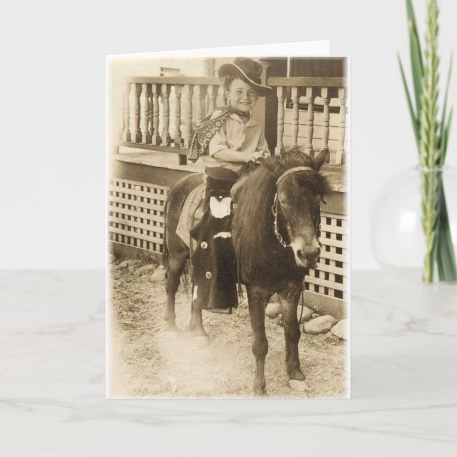 First Pony Ride_Old Fashioned Photo-card Card (Front)