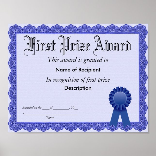 First Prize Blue Ribbon Award Poster (Front)