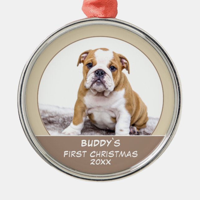 First Puppy Christmas Personalised Pet Photo Metal Tree Decoration (Front)