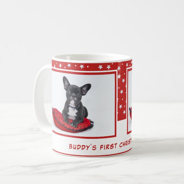 First Puppy Christmas Red Personalised Pet Photo Coffee Mug (Front Left)