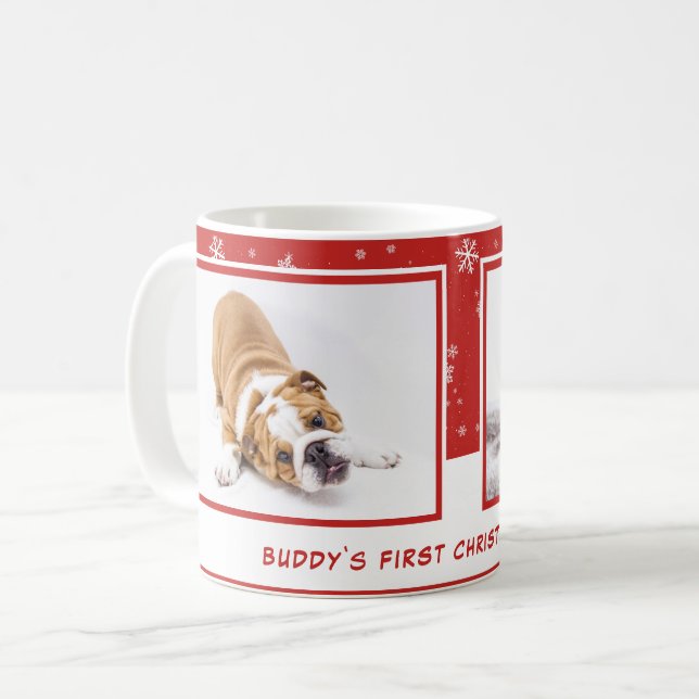 First Puppy Christmas Red Personalised Pet Photo Coffee Mug (Front Left)