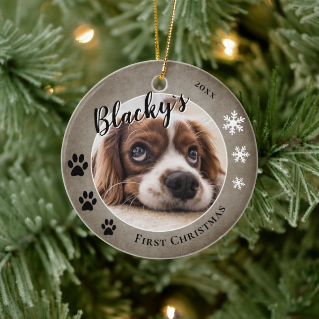 First Puppy Christmas Rustic Dog Name Photo  Ceramic Tree Decoration (Tree)