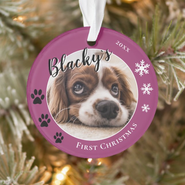 First Puppy Christmas Rustic Dog Name Photo Ornament (Tree)