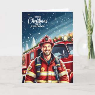 First Responder Male Firefighter Christmas Holiday Card