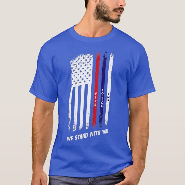 First Responder Police Fire EMS Thin Blue White T-Shirt (Front)
