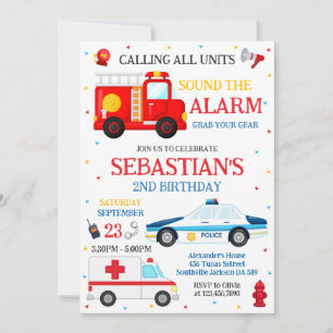 First Responders Emergency Vehicles Birthday Invitation