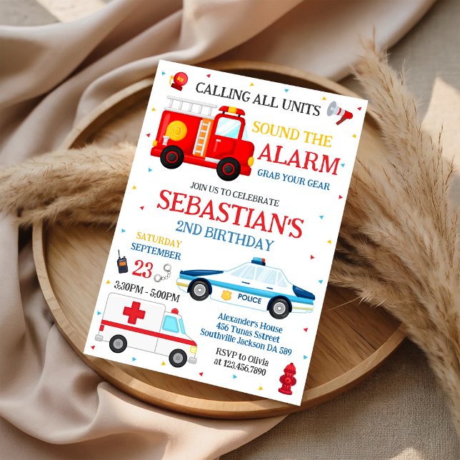 First Responders Emergency Vehicles Birthday Invitation (Creator Uploaded)