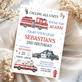 First Responders Emergency Vehicles Birthday Invitation