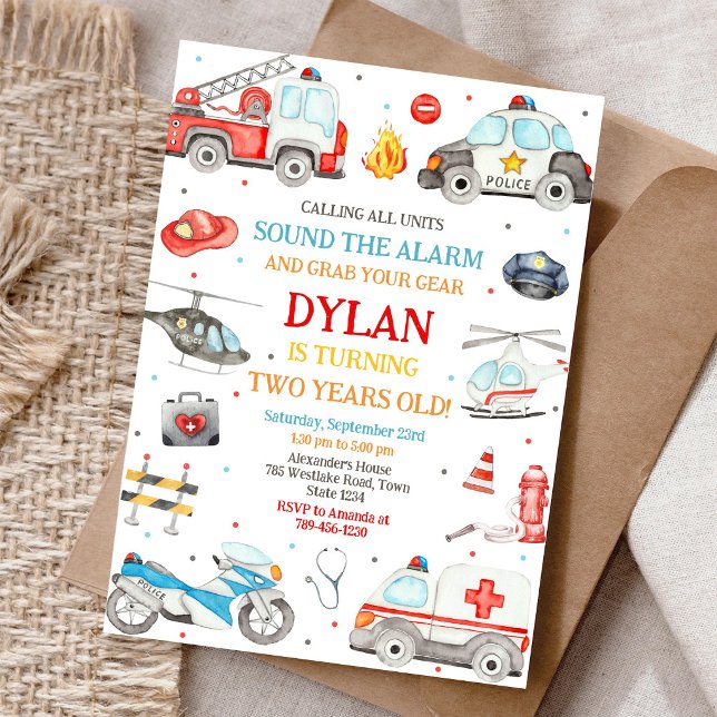 First Responders Emergency Vehicles Birthday Invitation (Creator Uploaded)
