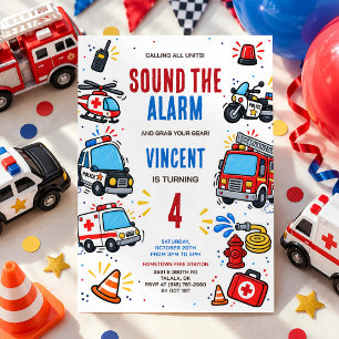 First Responders Emergency Vehicles Birthday Party Invitation