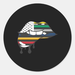 First Responders Flag Dripg Lip Bite Patriotic Us Classic Round Sticker